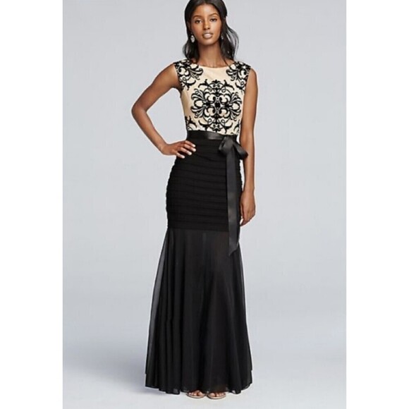 Betsy & Adam Black and Cream Prom Dress - Picture 1 of 9